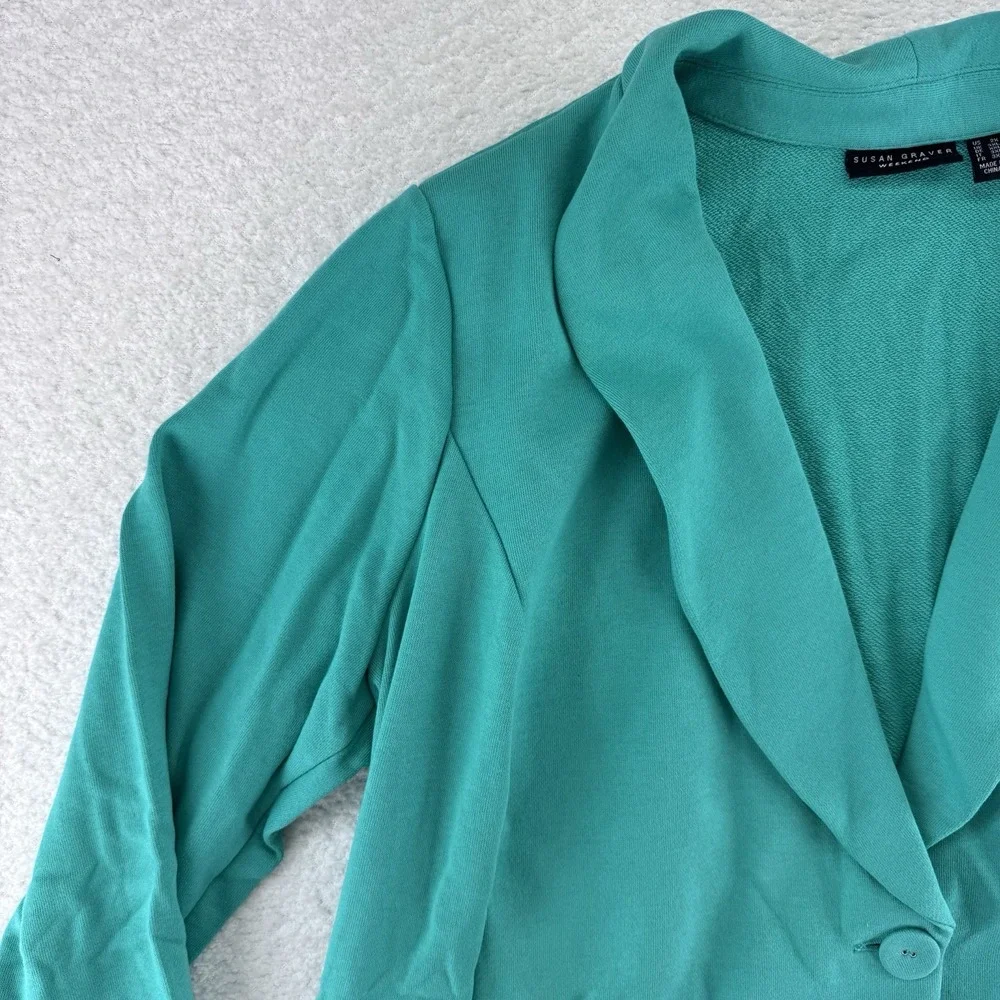 Susan Graver Weekend Marina Knit Blazer Size 2X Raw Turquoise